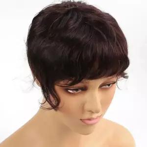 단발가발 다크브라운 정수리 남여 인모 가발