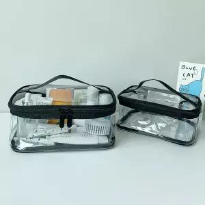 클린핸들파우치 투명PVC 대형 중형 화장품 여행 방수 박스 용 손잡이 대용량