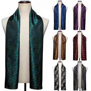 스카프 머플러 봄 가을 BarryWang 실크 남성 자카드 꽃무늬 페이즐리 캐주얼 정장 골드 그린 레드 블루 퍼