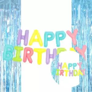 마카롱 블루 조합 생일 마카롱 은박풍선 라이트블루 커튼 세트 파티 축하 장식 배경 포토존용