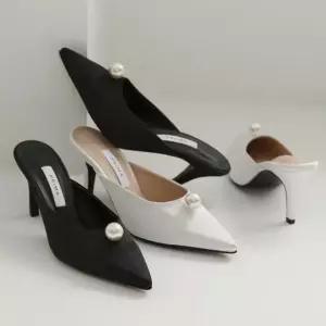 슬리퍼힐 국내제작 새틴 진주장식 포인트 스틸레토 슬리퍼구두Y