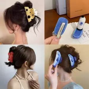 4종 세트 집게핀 헤어핀 머리집게 스펀지밥 치즈 꽃게 물고기 헤어악세사리 반묶음 올림머리 로우번 반묶음