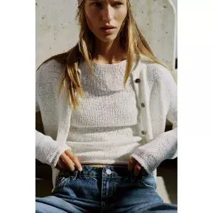 ZARA 청키 니트 재킷 - 크림