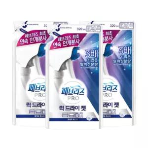 페브리즈 프로 퀵 드라이 젯 화이트머스크 리필형 320ml x 3개