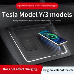 테슬라 모델 Y/3 무선 충전기 실리콘 매트, 맞춤형 미끄럼 방지 폰 패드, 센터 콘솔 보호대 자동차 액세서