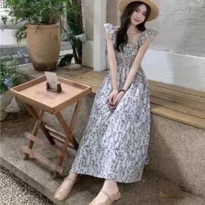 하객룩 스모크 밴딩 나시 원피스 프릴 플레어라인 롱원피스