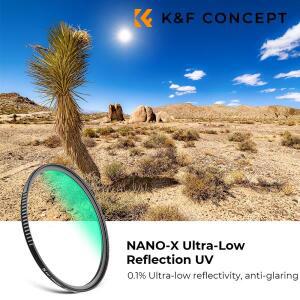 K&F COCEPT Nano-X UV 필터 0.1% 초저반사 렌즈 37/40.5/43/46/49/52/55/58/62/67/72/77/82/95mm 카메라