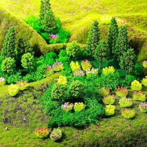 55개의 미니 모델 트리 꽃 클러스터 잔디 매트 세트 36개의 식물 그룹 15개의 혼합 미니어처 4개의 인조
