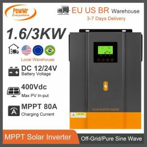 PowMr 오프 그리드 인버터, 가정용 전력 태양광 충전, 순수 최대 PV 400V, 내장 MPPT 80A, 3KW, 12V, AC