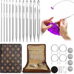 Vdsfand 튀니지 크로셰 후크 세트-12 후크(3mm-10mm) 알루미늄 교체 케이블 에르고노믹 그립 아프간 뜨개질