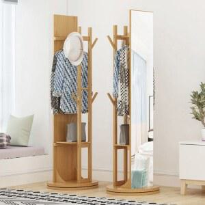 회전식 접이식 심플 이동식 피팅 행거 전신거울 미러 옷걸이