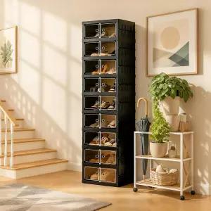 타이카나 접이식 신발 정리함 보관함 옷장용 휴대용 초대형 신발장 자석 투명 도어와 바퀴가 있는 9단 18개