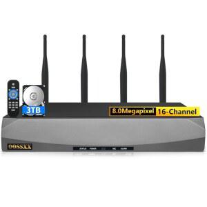 8.0 메가픽셀 16채널 무선 NVR 네트워크 비디오 레코더, 최대 16개의 8MP IP 카메라 지원, 4-안테나 향상 WiFi, 듀얼 USB 포트, 6TB(3TB HDD 포함)