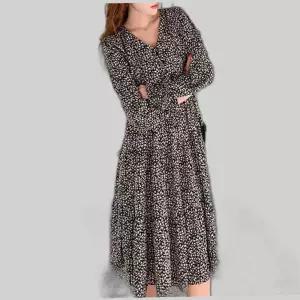 잔플라워 패턴 쉬폰소재 허리밴딩 긴팔 롱원피스