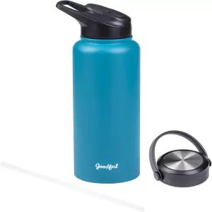 양벽 진공 밀폐 단열 물병 두 개의 교체 가능한 뚜껑 한 모금 또는 흡입 누수 방지 음용 및 청소용 넓은 입