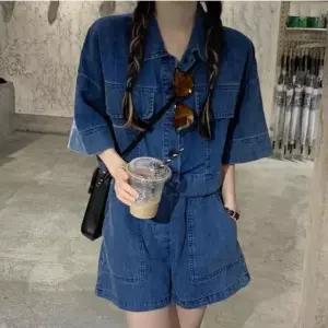 [라일리여성의류] Rly 데님 반팔 셔츠 팬츠 투피스 세트 FSF-D 0