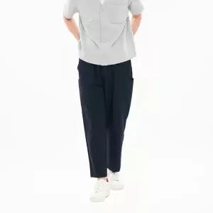 [커스텀어스]남자 변형 주머니 절개라인 배기핏 허리 전체 E밴딩 9부 슬랙스 CXS26SWPT210 NAV