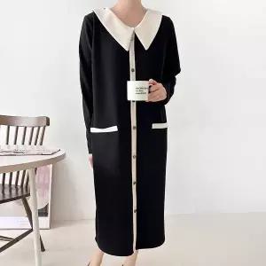 [신세계라이브쇼핑][옷자락] 여자 배색 빅카라 버튼 빅사이즈 봄하객룩 롱원피스