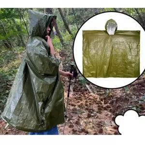 카키 후드 은박담요 휴대용 우비 비옷 등산용 은박지 담요 생존