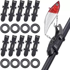 MorningRo 낚싯대용 자석식 훅 키퍼 10개 낚시 미끼 홀더 홀더용 2가지 크기 고무 링 포함 빠른 설치
