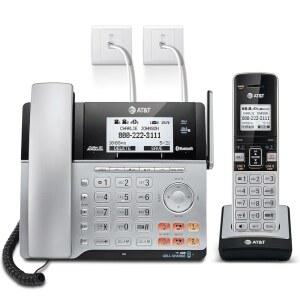 응답기, 2-우편함, 셀 간 연결, 발신자 ID 아나운서, 인터콤, 장거리 및 12개 핸드셋으로 확장 가능한 AT&T TL86103 2라인 유선/무선 통신 기능, 실버/블랙