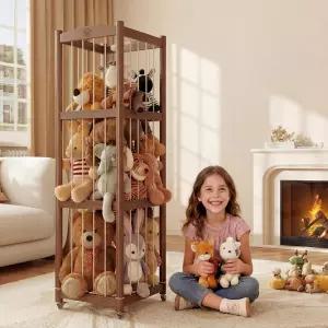 동무지 원목 박제 동물 보관 동물원 타워 브레이크 휠이 달린 스터프 정리함 54인치 수직 홀더 보육원