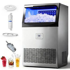 마나스틴 상업용 제빙기, 100파운드/24시간 대형 제빙기, 33파운드 저장 용량, 워터 필터가 장착된 카운터 제빙기 아래, 홈 앤 바, 셀프 클리닝, 타이머, 얼음 50개/15분