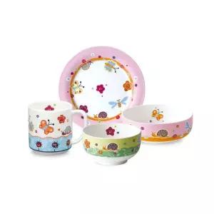 한국도자기 여아 어린이 식기세트 소풍 접시 그릇 머그컵 4p MNS