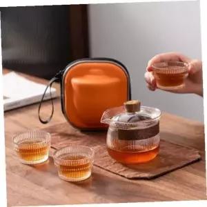 여행용다기세트 로하티 더우림 휴대용 내열유리 다기세트 3인