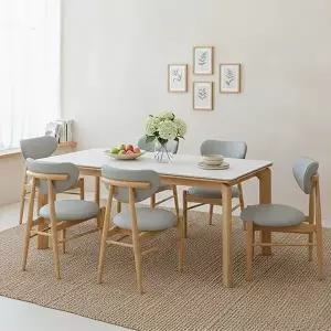 [신세계라이브쇼핑]세라믹 원목프레임 6인식탁식탁+의자6개 TR6007R (착불)