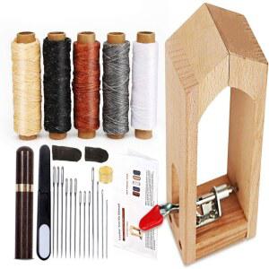 가죽용 LMDZ 미니 스티칭 포니, 가죽 재봉 클램프, 바늘과 실을 사용한 키트, 실 왁스 처리