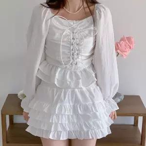 여자 코르셋 셔링 스모크 프릴 퍼프 러블리 블라우스