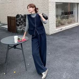캐주얼 가을 바지 여성용 남색 세트 조끼 정장세트 3종 DUCHI3