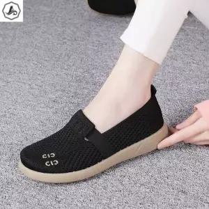 [애슬릿] 키높이 여성 슬립온 밴딩 자수 메쉬 단화 3cm