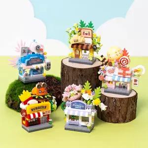 [오피스스쿨] 민화 KC인증 미니 입체 블록 가게 (5종택1) 나노블럭 미니어쳐 끼우는 조립블록 작품 전시 상점거리 만들기