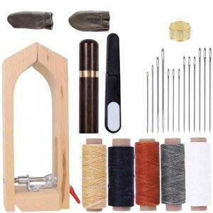 임자이 23PCS 가죽 재봉 클램프 키트용 미니 스티칭 포니 바늘과 왁스 실을 사용합니다