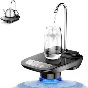 식수 디스펜서 펌프 1-5갤런 물통용 자동 탁상용 물 가정용 주방 사무실 여행 캠핑용 트레이 포함 휴대용