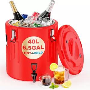 단열 음료 디스펜서 5갤런 - [스테인리스 스틸 인테리어] [온냉동 다용도] 뜨거운 야외 캠핑 파티 스포츠를