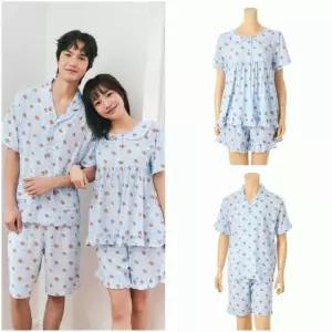 (정상) 실크처럼 부드럽고 가벼운 시원한 남여 커플 여름 반팔 파자마 세트