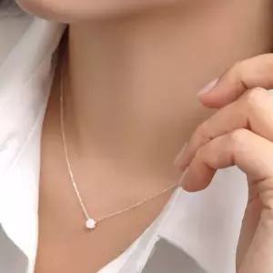 [미니아트]92.5 실버 오팔 4mm 큐빅 6프롱 세팅 은 목걸이