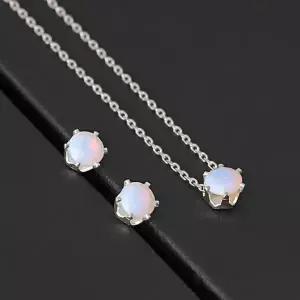 [미니아트]92.5 실버 오팔 4mm 큐빅 6프롱 세팅 은 귀걸이 목걸이 세트