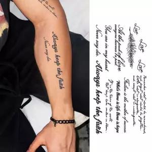 주스 잉크 지속 영어 단어 방수 임시 스티커 검은 편지 깃털 글꼴 바디 아트 남자 여자 팔