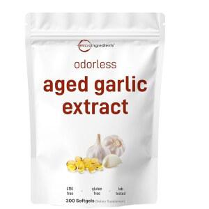 성분 무취 마늘, 소프트젤 300개 | 2년 숙성 마늘 추출물 재배된 알리움 사티붐 전구 천연 허브 보충제 변형 없는 글루텐 프리