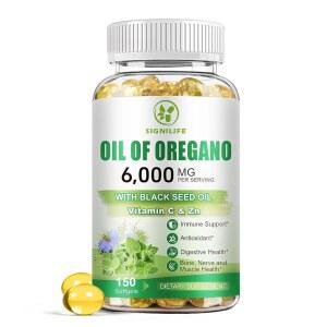 블랙 오일이 함유된 오레가노의 시그닐라이프 오일, 고카바크롤 및 티모퀴논, 제, 비-GMO, 글루텐 프리, 150개의 소프트젤로 면역력을 지원하는 6000mg 오레가노 오일 캡슐