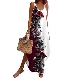 Zeao 여성 스플릿 보호 바캉스 선드레스 민소매 여행용 캐주얼 드레스 비치 여름 맥시 브이넥 주머니