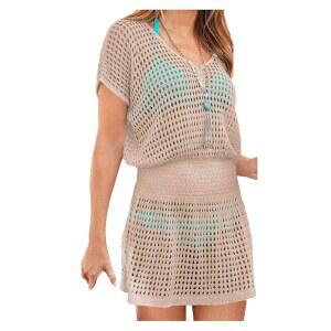 방랑 오 니트 커버업 네트 쇼트 비치 탑 커버 스커트 드레스 비키니 여성