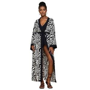 나시오노 여성 기하학 패션 프린트 기모노 커버업 튜닉 가디건