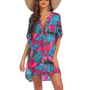 AI MAGE 탑 셔츠 브이넥 버튼 튜닉 비치 다운 S3XL 수영복 여성 커버업