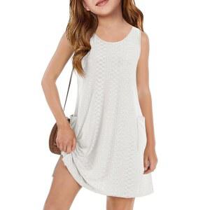 할로우몬 걸스 아일렛 해변 민소매 수영복 여름 커버 514년 포켓 캐주얼 드레스