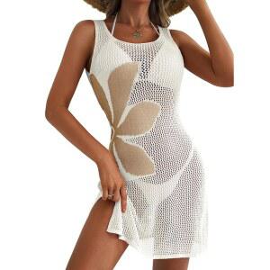 도코투 여성 드레스 슬릿 아웃 비키니 할로우 여름 수영복 플로럴 코바늘 민소매 비치 커버